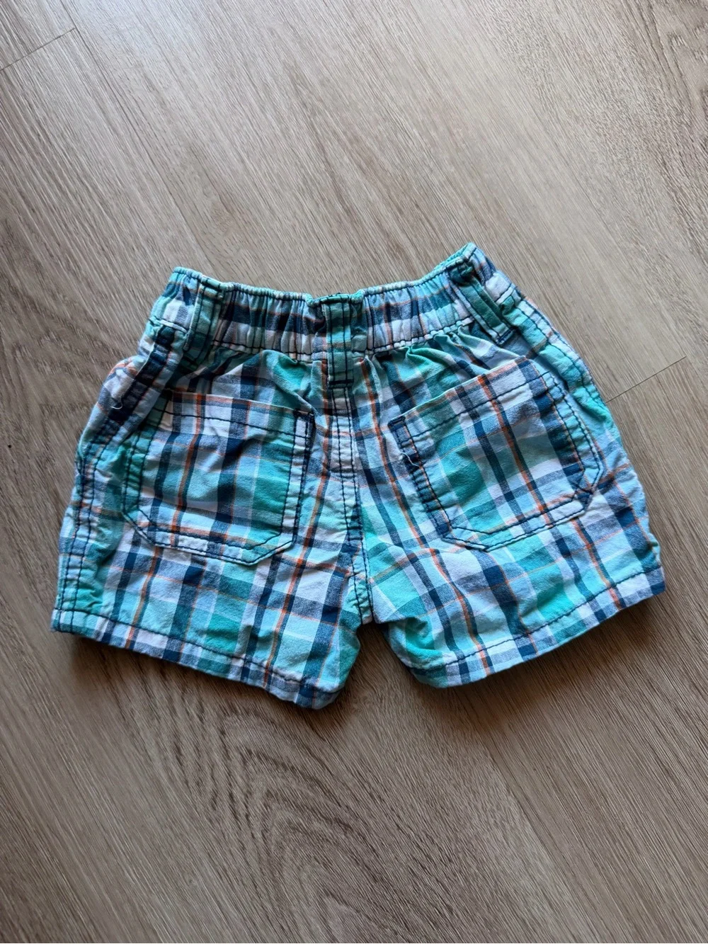 Gymboree Baby Boy Plaid Shorts Size 3-6 Months Blue Aqua Orange Cotton Summer